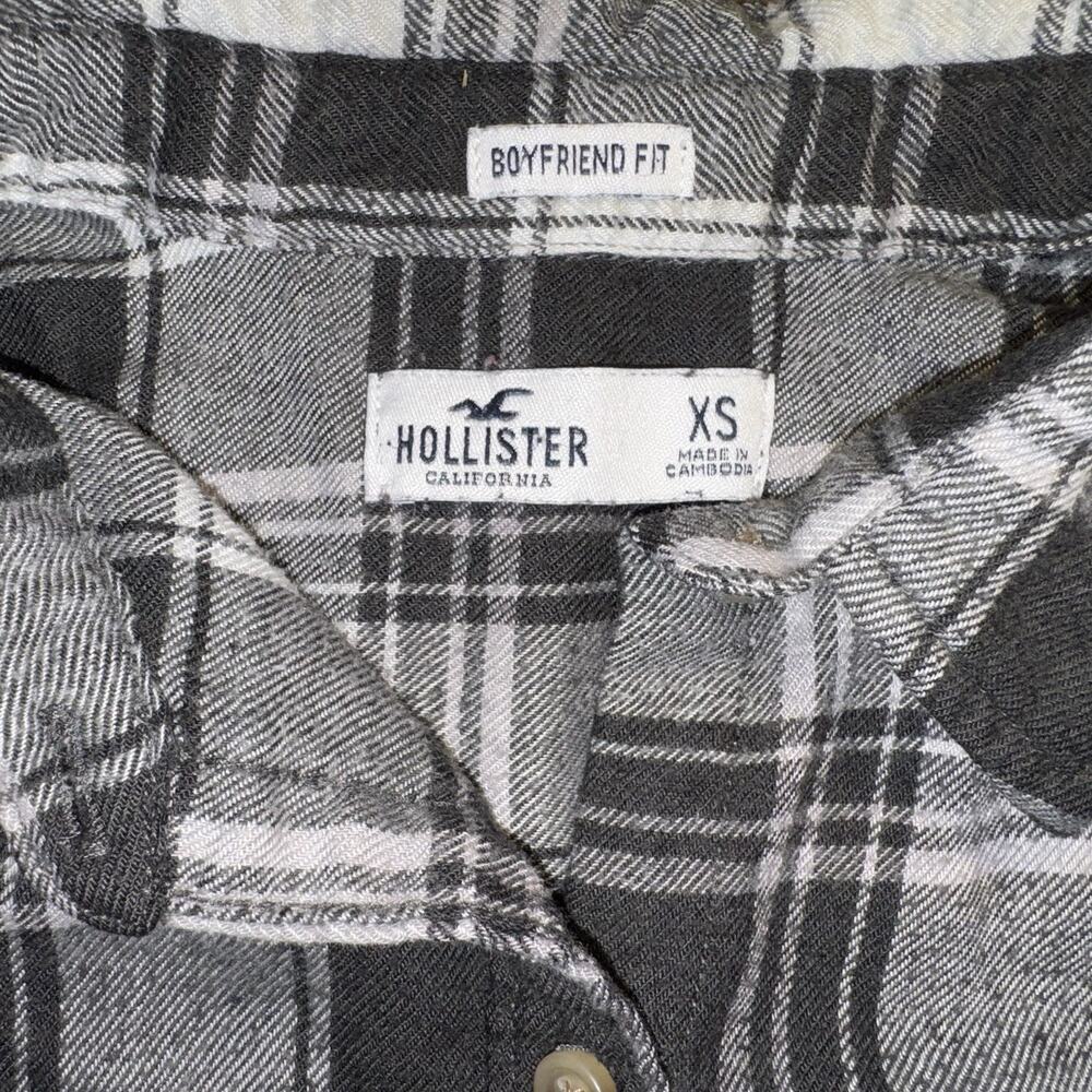 Hollister Boyfriend Fit Plaid Button Up Size XS Black White